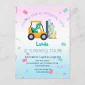 Niedlicher Baby-Dinosaurier-Traktor Truck Geburtst Postkarte (Vorderseite)