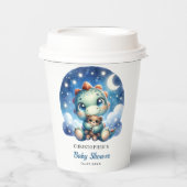 Niedlicher Baby-Dinosaurier-umarmter Bär in Sterne Pappbecher (Vorderseite)