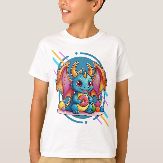 Niedlicher Baby Dragon mit Donut T-Shirt (Vorderseite)
