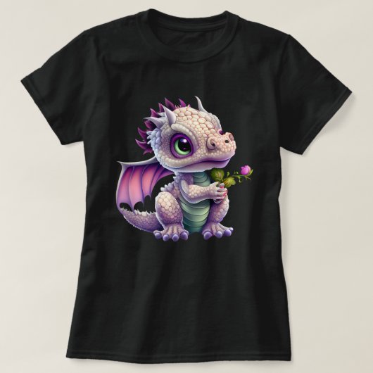 Niedlicher Baby Dragon mit einer Rose Grafik T-Shirt (Design vorne)