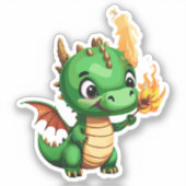 Niedlicher Baby Dragon mit Tourch He Lite Aufkleber (Vorderseite)