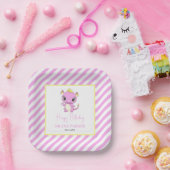 Niedlicher Baby Dragon Pink Stripes Geburtstag Pappteller (Party)
