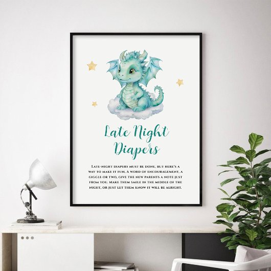 Niedlicher Baby Dragon Spate Night Diapers Poster