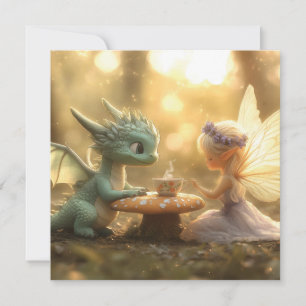 Niedlicher Baby Dragon und Fee Genuss Tee Feiertagskarte
