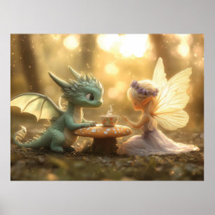 Niedlicher Baby Dragon und Fee Genuss Tee Poster