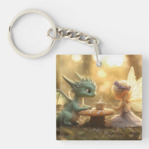 Niedlicher Baby Dragon und Fee Genuss Tee Schlüsselanhänger