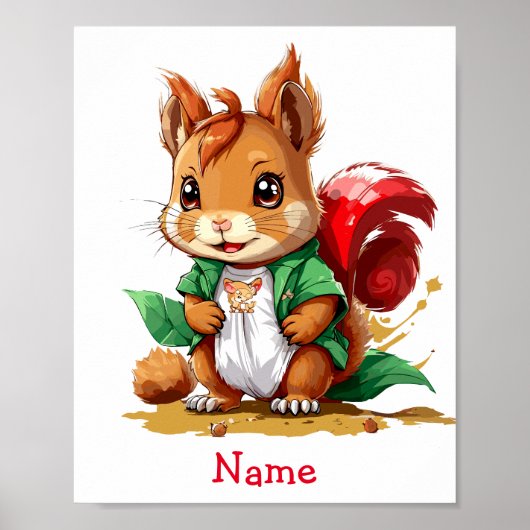 Niedlicher Baby Eichhörnchen-Individuelle Name Poster (Vorne)