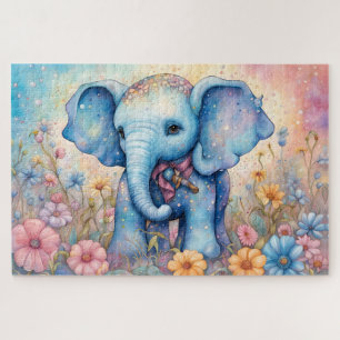 Niedlicher Baby Elefant in einem Pastel Daisy Gard Puzzle