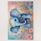 Niedlicher Baby Elefant in einem Pastel Daisy Gard Puzzle (Vertikal)