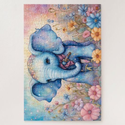 Niedlicher Baby Elefant in einem Pastel Daisy Gard Puzzle (Vertikal)