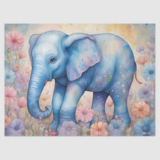 Niedlicher Baby Elefant in einem Pastel Daisy Gard Seidenpapier (Vorderseite)