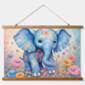 Niedlicher Baby Elefant in einem Pastel Daisy Gard Wandteppich Mit Holzrahmen (Vorderseite 3)
