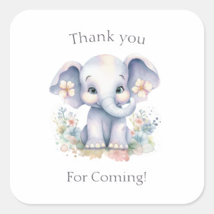 Niedlicher Baby Elefant mit Blume Babydusche Quadratischer Aufkleber