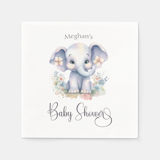 Niedlicher Baby Elefant mit Blume Babydusche Serviette (Vorderseite)