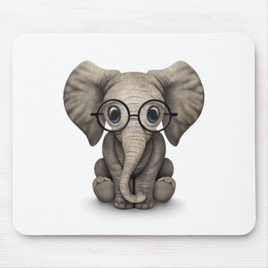 Niedlicher Baby-Elefant mit den Lesegläsern weiß Mousepad (Vorne)