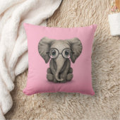 Niedlicher Baby-Elefant mit Leseglas-Rosa Kissen (Decke)