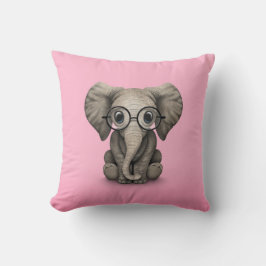 Niedlicher Baby-Elefant mit Leseglas-Rosa Kissen