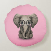Niedlicher Baby-Elefant mit Leseglas-Rosa Rundes Kissen (Rückseite)