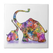 Niedlicher Baby Elefant mit Mama Tile Fliese (Vorderseite)