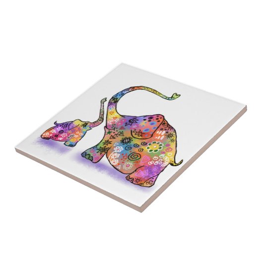 Niedlicher Baby Elefant mit Mama Tile Fliese (Seite)