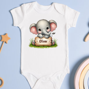 Niedlicher Baby Elefant mit Namensschild Strampler