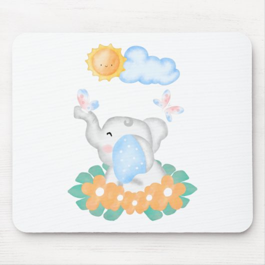 Niedlicher Baby Elefant mit orangefarbenen Blume M Mousepad (Vorne)