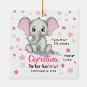 Niedlicher Baby Elefant mit rosa Ohren Mädchen Geb Keramikornament (Rückseite)