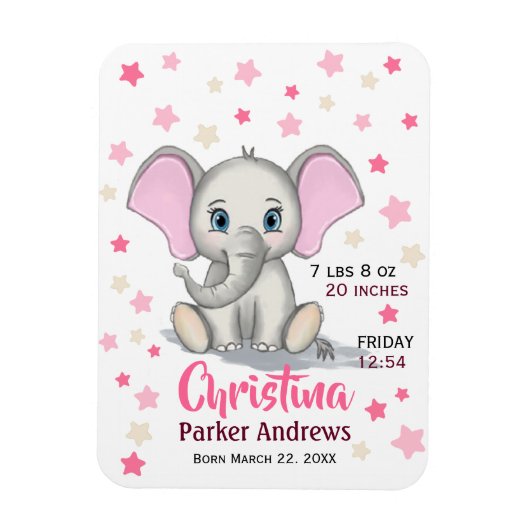 Niedlicher Baby Elefant mit rosa Ohren Mädchen Geb Magnet (Vertikal)