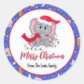 Niedlicher Baby Elefant mit Zoo Frohe Weihnachten Runder Aufkleber (Vorderseite)