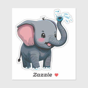 Niedlicher Baby-Elefant spritzt Wasser aus dem Rüs Aufkleber