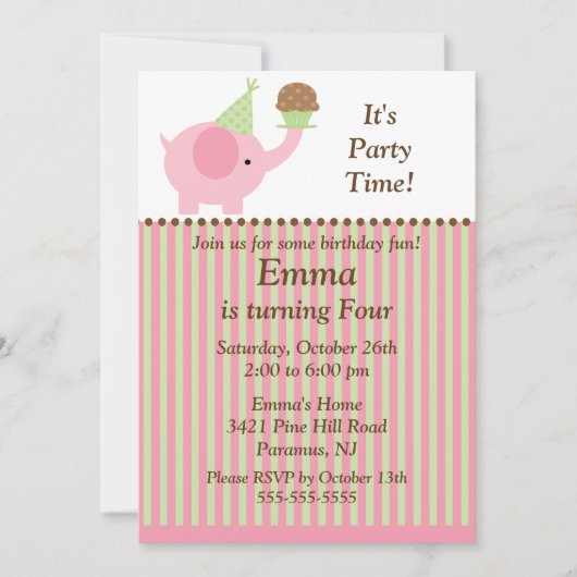 Niedlicher Baby-Elefant u. Einladung (Vorderseite)