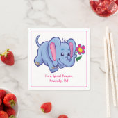Niedlicher Baby Elephant & Blume Personalisiert Serviette (Beispiel)