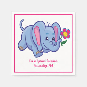Niedlicher Baby Elephant & Blume Personalisiert Serviette