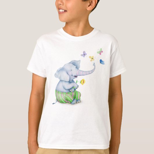 Niedlicher Baby Elephant & Butterflies Illustratio T-Shirt (Vorderseite)