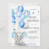 Niedlicher Baby Elephant mit Balloons Boy Baby Dus Einladung (Vorderseite)