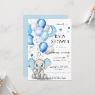 Niedlicher Baby Elephant mit Balloons Boy Baby Dus Einladung