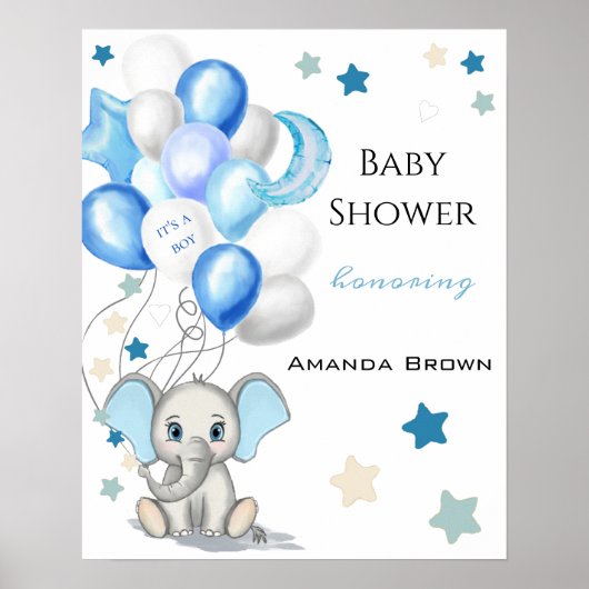 Niedlicher Baby Elephant mit Balloons Boy Baby Dus Poster (Vorne)