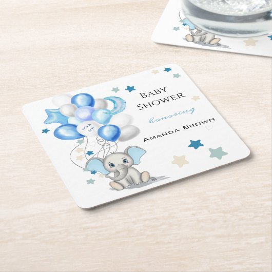 Niedlicher Baby Elephant mit Balloons Boy Baby Dus Rechteckiger Pappuntersetzer (angewinkelt)