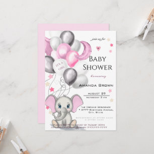 Niedlicher Baby Elephant mit Balloons Girl Baby Sh Einladung