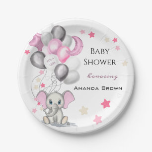 Niedlicher Baby Elephant mit Balloons Girl Baby Sh Pappteller