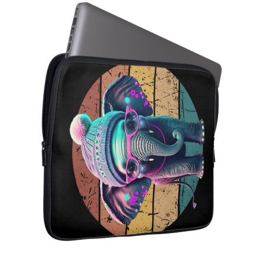 Niedlicher Baby Elephant mit Beanie und rosa Brill Laptopschutzhülle (Vorne Rechts)