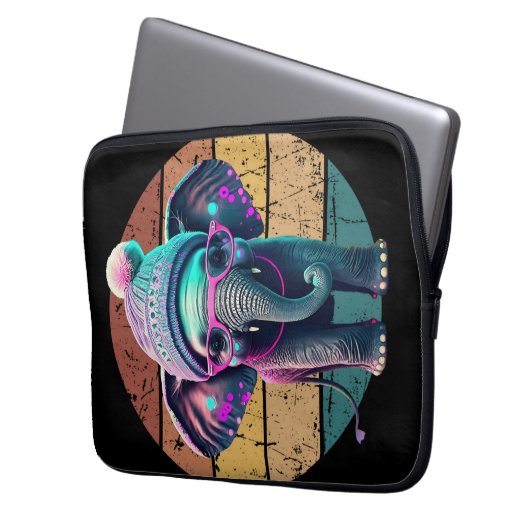 Niedlicher Baby Elephant mit Beanie und rosa Brill Laptopschutzhülle (Vorderseite Links)