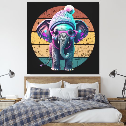 Niedlicher Baby Elephant mit Beanie und rosa Brill Leinwanddruck (Insitu (Schlafzimmer))