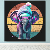 Niedlicher Baby Elephant mit Beanie und rosa Brill Leinwanddruck (Insitu (Holzboden))