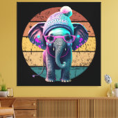 Niedlicher Baby Elephant mit Beanie und rosa Brill Leinwanddruck (Insitu (Wohnzimmer))