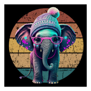 Niedlicher Baby Elephant mit Beanie und rosa Brill Poster