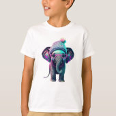 Niedlicher Baby Elephant mit Beanie und rosa Brill T-Shirt (Vorderseite)