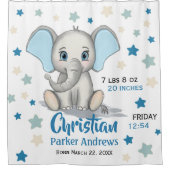 Niedlicher Baby Elephant mit Blue Oars Boy Geburts Duschvorhang (Vorderseite)