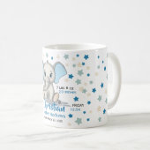 Niedlicher Baby Elephant mit Blue Oars Boy Geburts Kaffeetasse (VorderseiteRechts)