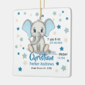 Niedlicher Baby Elephant mit Blue Oars Boy Geburts Keramikornament (Links)